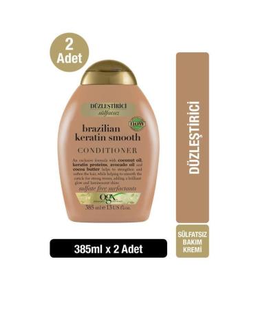 OGX Straightening Brazilian Keratin Smooth Sulfate-Free Hair Care Cream 385 Ml X2