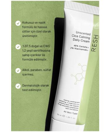 RESH LAB Unscented Cica Calming Daily Cream - Vegan Herbal Moisturizing Cream 50ml - Buy Online on GoSupps.com