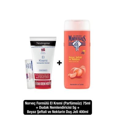 Neutrogena Norwegian Formula Unscented Hand Cream + Neutrogena Lip Balm + LPM Shower Gel Peach 400 ml