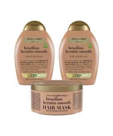 OGX Straightening Brazilian Keratin Smooth Sulfate-Free Shampoo X2 Sulfate-Free Hair Mask - Buy Online on GoSupps.com