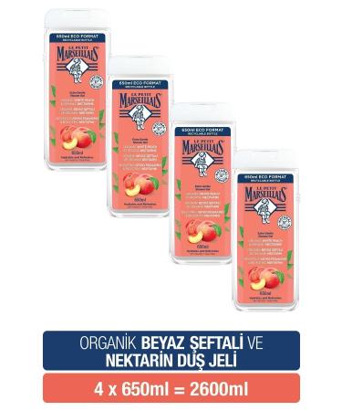 Le Petit Marseillais White Peach and Nectarine Bath and Shower Gel Advantage Pack 650 ml x4