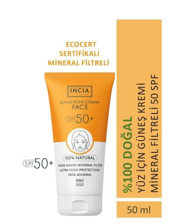 INCIA 0 Natural Face Sunscreen Anti-Spot Mineral Filter High Protection SPF50 UVA UVB 50 ml