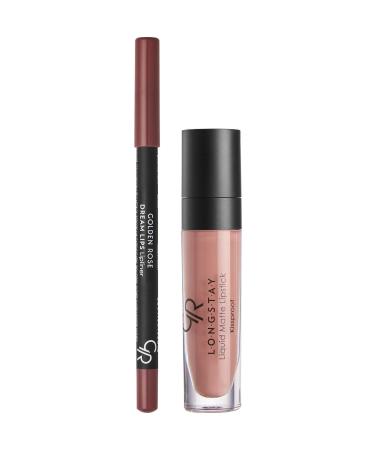 Golden Rose Matte Lip Kit - Warm Nude - Liquid Matte Lipstick & Lip Pencil - 8691190433406