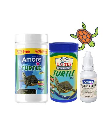 AMORE Turtle Green Sticks 125 Ml + Lotus 100 Ml Turtle Food and Vitamin Set