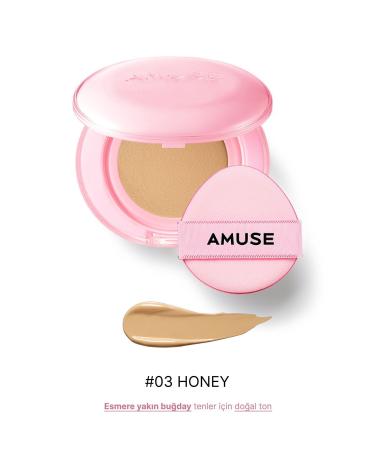 Amuse Dew Power Vegan Cushion Spf 50 Pa (KORENDY) Centella and Peptide Shiny Finish 15g #03 Honey