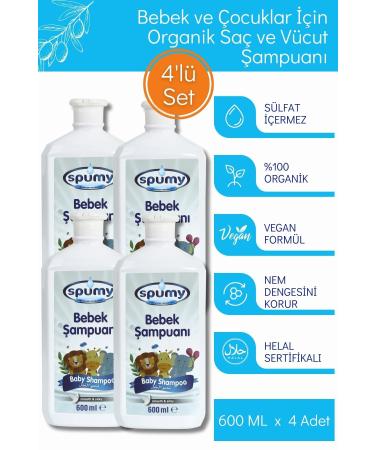 Spumy Organic Certified 4-pack Sensitive Hair and Body Baby Shampoo - 600 ml x 4