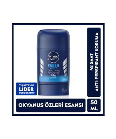 NIVEA Men Men's Stick Deodorant Fresh Active 50 ml 48 Hour Protection Against Sweat Odor