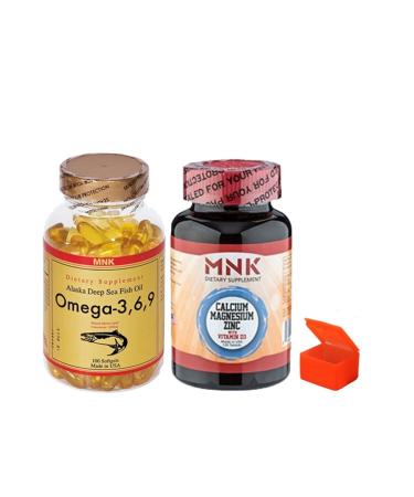 Mnk Omega 3.6.9 100 Softgel - Calcium Magnesium Zinc 120 Tablets + Pill Box