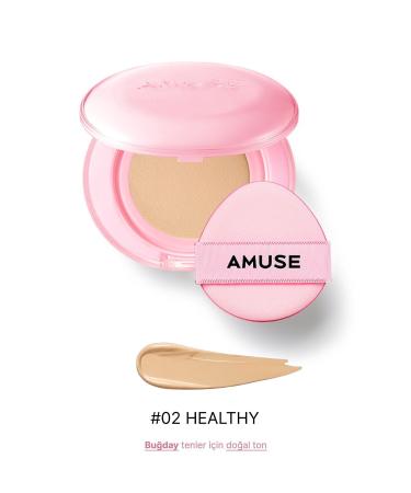 Amuse Dew Power Vegan Cushion Spf 50 Pa (KORENDY) Centella and Peptide Shiny Finish 15g #02 Healthy