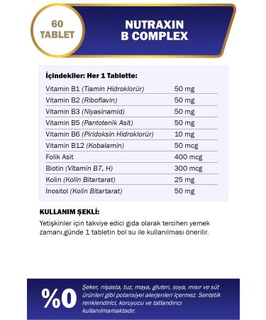 Nutraxin 2 Nutraxin B Complex- (B1-B2-B3-B5-B6-B12) 60 Vitamin Tablets - Buy Online on GoSupps.com