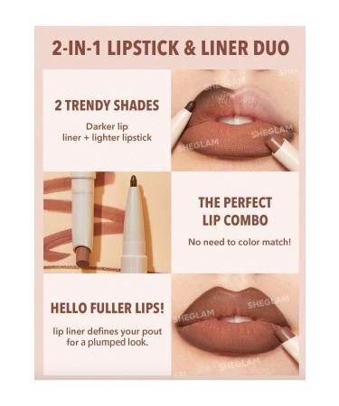 SHEGLAM GLAM 101 LIPSTICK & LINER DUO lip pencil and lipstick pencil 2in1 - Buy Online on GoSupps.com