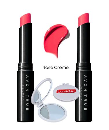 Avon True Color Ultra Beauty Lipstick - Rose Creme 2 Pack + Lovider Pocket Mirror Gift