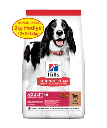 Hill's Medium Adult 12+2 Kg Lamb and Rice Medium Breed Adult Dog Food 14kg - Buy Online on GoSupps.com