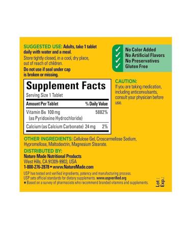 Nature Made Vitamin B6 100 mg 100 Tablets - Buy Online on GoSupps.com