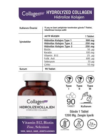 Collagen For You Hydrolyzed Collagen Type 1-2-3 Keratin-zinc-folic Acid-selenium-biotin-vitaminb12 1200mg. 90tb. 3box - Buy Online on GoSupps.com
