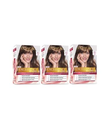 L'Oreal Paris Excellence Hair Dye 6.1 Ash Light Brown 3-Piece Set
