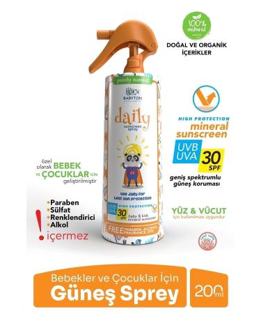 BABYTON Natural Sunscreen Spray for Babies and Children 200 Ml