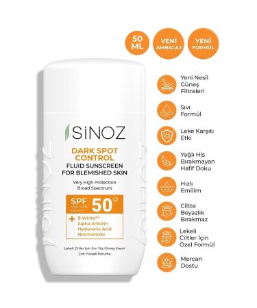 Sinoz Spf50 Dark Spots Effective Liquid Face Sun Cream - New Generation Sun Filters Hybrid Formula