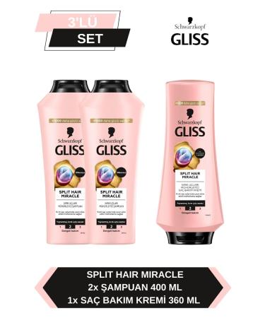Gliss Split Hair Miracle Shampoo 400 Ml X 2 Pieces + Split Hair Miracle Conditioner 360 Ml