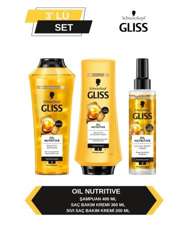 Gliss Oil Nutritive Shampoo 400ml + Conditioner 360ml + Liquid Conditioner 200ml