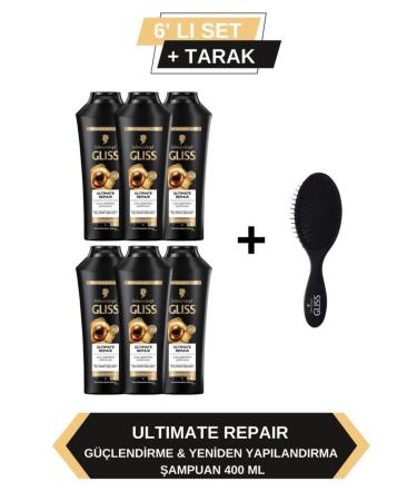 Gliss Ultimate Repair Shampoo 400ml x 6 Piece Set + Comb
