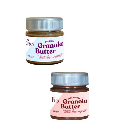 FRO 2-Pack Granola Butter Original and Strawberry Gluten-Free Sugar-Free Vegan Breakfast Spread 2x250gr