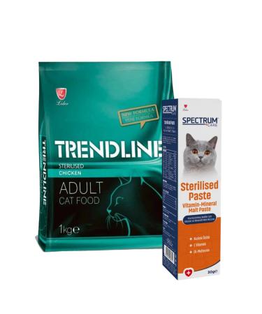 Trendline Sterilized 1 Kg Cat Food and Spectrum Sterilized Cat Malt 30 Gr