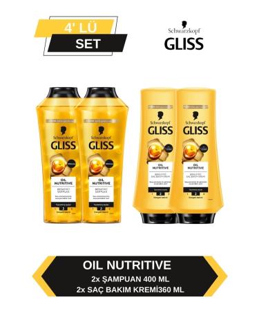 Gliss Oil Nutritive Shampoo 400ml x 2+ Conditioner 360ml x2