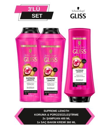 Gliss Supreme Length Shampoo 400 ml x 2 Pieces + Hair Conditioner 360 ml
