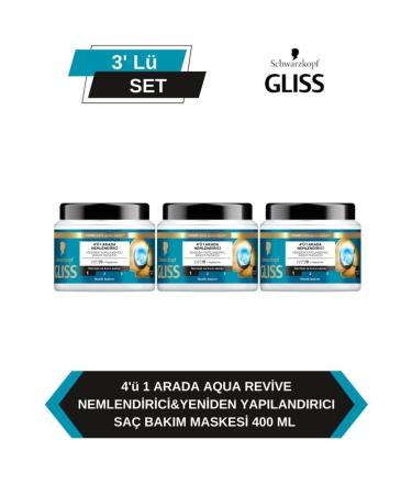 Gliss 4 in 1 Moisturizing & Restructuring Hair Care Mask Aqua 400 mlX3