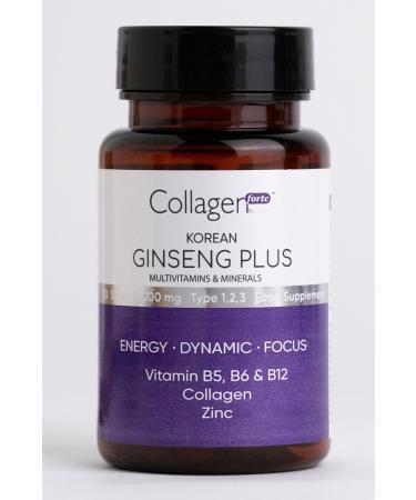 Collagen Forte Platinum Red Korean Ginseng Plus Hydrolyzed Collagen Vitamin B5 b6 b12 & Zinc Softgel 1000mg
