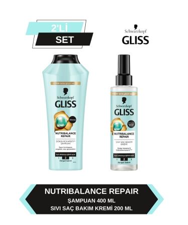 Gliss Nutribalance Repair Anti-Hair Loss Shampoo 400 ml and Leave-in Liquid Conditioner 200 ml