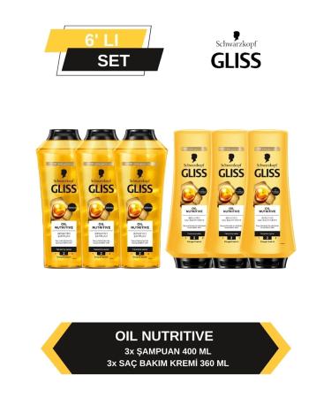Gliss Oil Nutritive Shampoo 400ml x 3 + Conditioner 360ml x 3