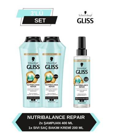 Gliss Nutribalance Shampoo 400 ml x 2 Pieces + Liquid Conditioner 200 ml