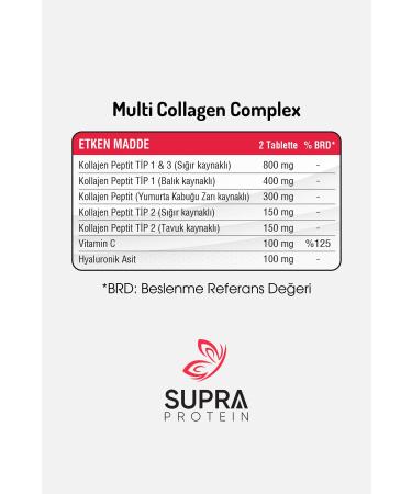 Supra Protein Multi Collagen Complex 60 Tablets - 5 Types of Collagen Mixture + Hyaluronic Acid & Vitamin C - Buy Online on GoSupps.com