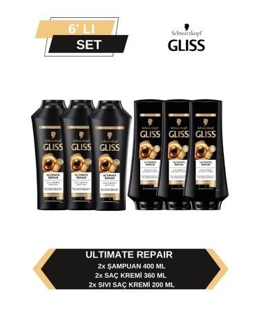 Gliss Ultimate Repair Shampoo 400ml x 3 + Conditioner 360ml x 3