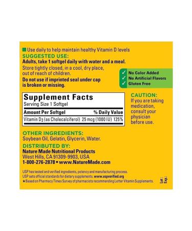 Nature Made Vitamin D3 1000 Iu 300 Softgel - Buy Online on GoSupps.com