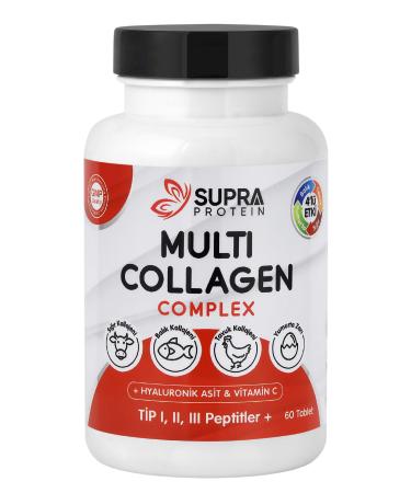 Supra Protein Multi Collagen Complex 60 Tablets - 5 Types of Collagen Mixture + Hyaluronic Acid & Vitamin C