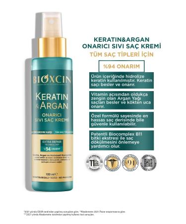 Bioxcin Keratin & Argan Repairing Liquid Hair Care Cream 150 ml Damaged and Sensitive Hair 5-Piece - Buy Online on GoSupps.com
