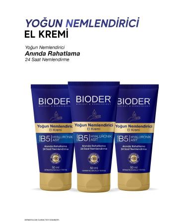 Bioder Intensive Moisturizing Hand Cream 50 Ml - Vitamin B5 Hyaluronic Acid 24 Hour Effect Alcohol Free - Buy Online on GoSupps.com