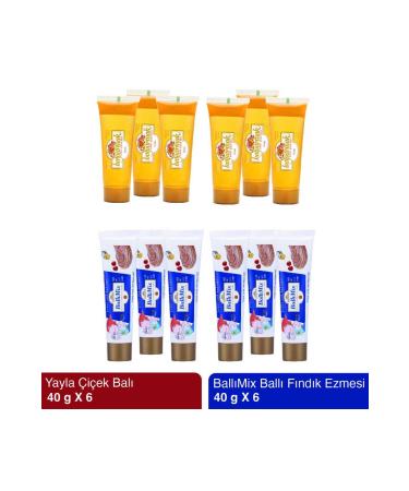 Balparmak Yayla Flower Honey 40 g x 6 Pieces and Ball Mix Honey Hazelnut Paste Tube 40 g x 6 Pieces