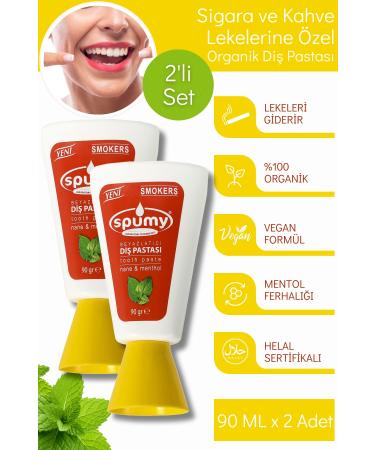 Spumy Cigarette and Coffee Stains Special 2-Pack Whitening Organic Toothpaste - 90 ml X 2