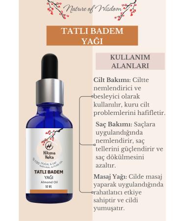 Hikona Heka Sweet Almond Oil (SWEET ALMOND OIL) 0 Pure and Natural Cold Pressed 50 ml - Buy Online on GoSupps.com