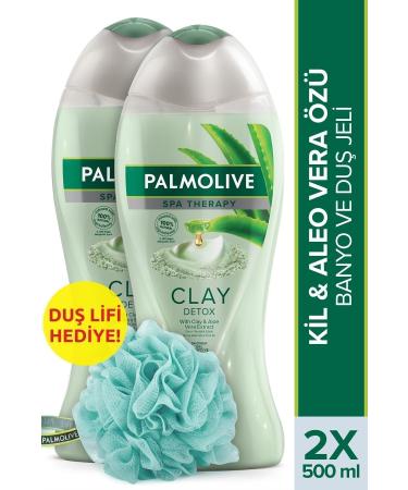 Palmolive Spa Therapy Clay Detox Clay and Aloe Vera Extract Bath and Shower Gel 2 x 500 ml + Shower Loofah Gift