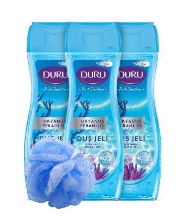 Duru Fresh Sensations Ocean Freshness Shower Gel 3x450ml with Bath Fibre