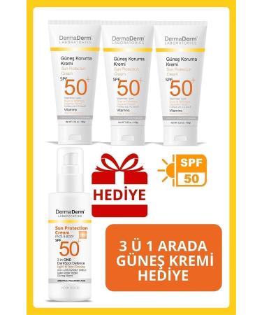 DermaDerm Sun Protection Cream 100ml 3 Pieces and Dermaderm SPF 50+ Anti-Spot Sun Cream 100ml 1 Piece