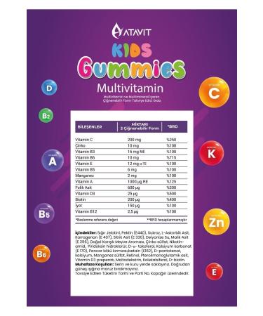 Atavit Multivitamin A C E D3 B3.B5.B6.B12.Biotin Iodine Gumm es Kids - Buy Online on GoSupps.com