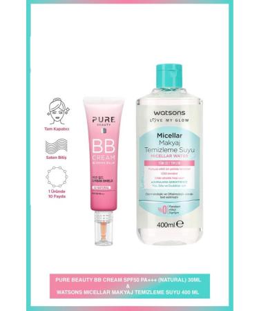 PURE BEAUTY BB Cream SPF50 Natural 30 ML + Watsons 400 ML Micellar Make-Up Remover Water