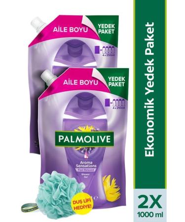 Palmolive Aroma Sensations Feel Relaxed Family Size Spare Pack Shower Gel 1000 ml x2 + Shower Fibre Gift