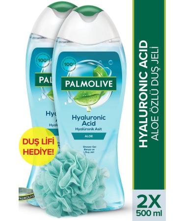 Palmolive Hyaluronic Acid Natural Aloe Essence Bath and Shower Gel 500 ml x2 Pieces + Shower Loofah Gift